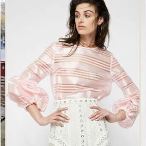 Asilio Revolve Striped Puff Ruffle Sleeve Blouse Top .Sz 4